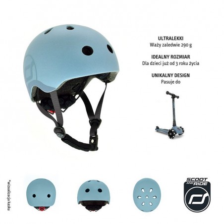 Kask rowerowy dla dzieci z Lampką LED na hulajnogę i rower S-M od 3 lat Steel Scoot & Ride