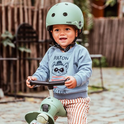 Ultralekki kask ochronny z lampką LED na hulajnogę i rower  dzieci 1-5 lat Green Lines - Scoot & Ride