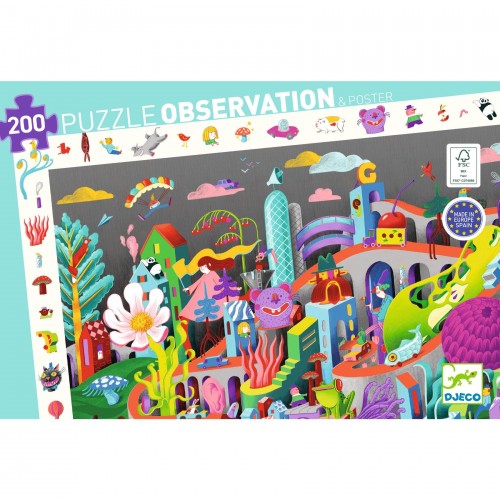 Puzzle obserwacyjne 200 el. z plakatem Miasteczko Fantazji - Djeco