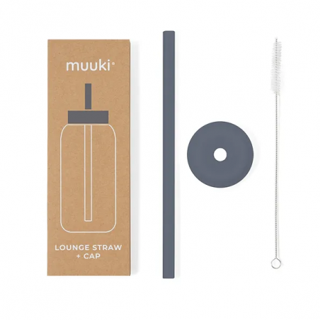 Słomka do szklanej butelki Muuki 720 ml Lounge Straw + Cap Smoke Grey