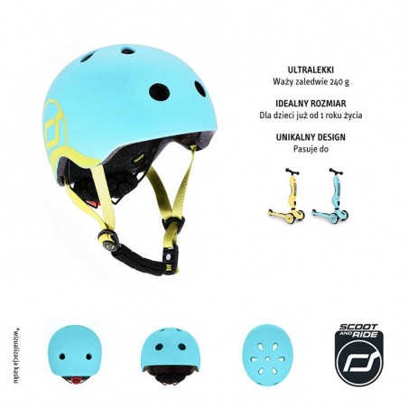 Kask ochronny z Lampką LED na Hulajnogę i Rower  dzieci 1-5 lat Blueberry - Scoot & Ride