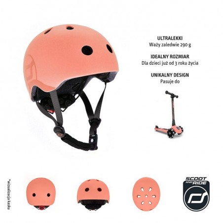 Kask rowerowy dla dzieci z Lampką LED na hulajnogę i rower S-M od 3 lat Peach Scoot & Ride