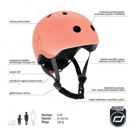 Kask rowerowy dla dzieci z Lampką LED na hulajnogę i rower S-M od 3 lat Peach Scoot & Ride