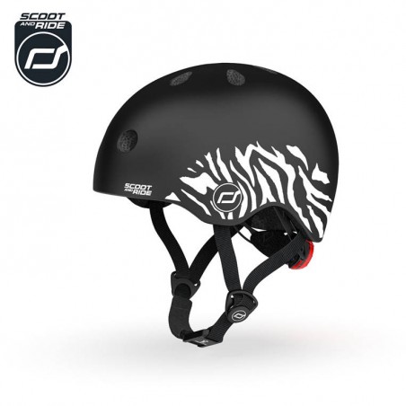 Kask ochronny z lampką LED na hulajnogę i rower dzieci 1-5 lat Czarny Zebra - Scoot & Ride