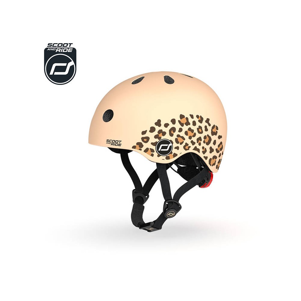 Kask ochronny z lampką LED na hulajnogę i rower dzieci 1-5 lat Leopard - Scoot & Ride