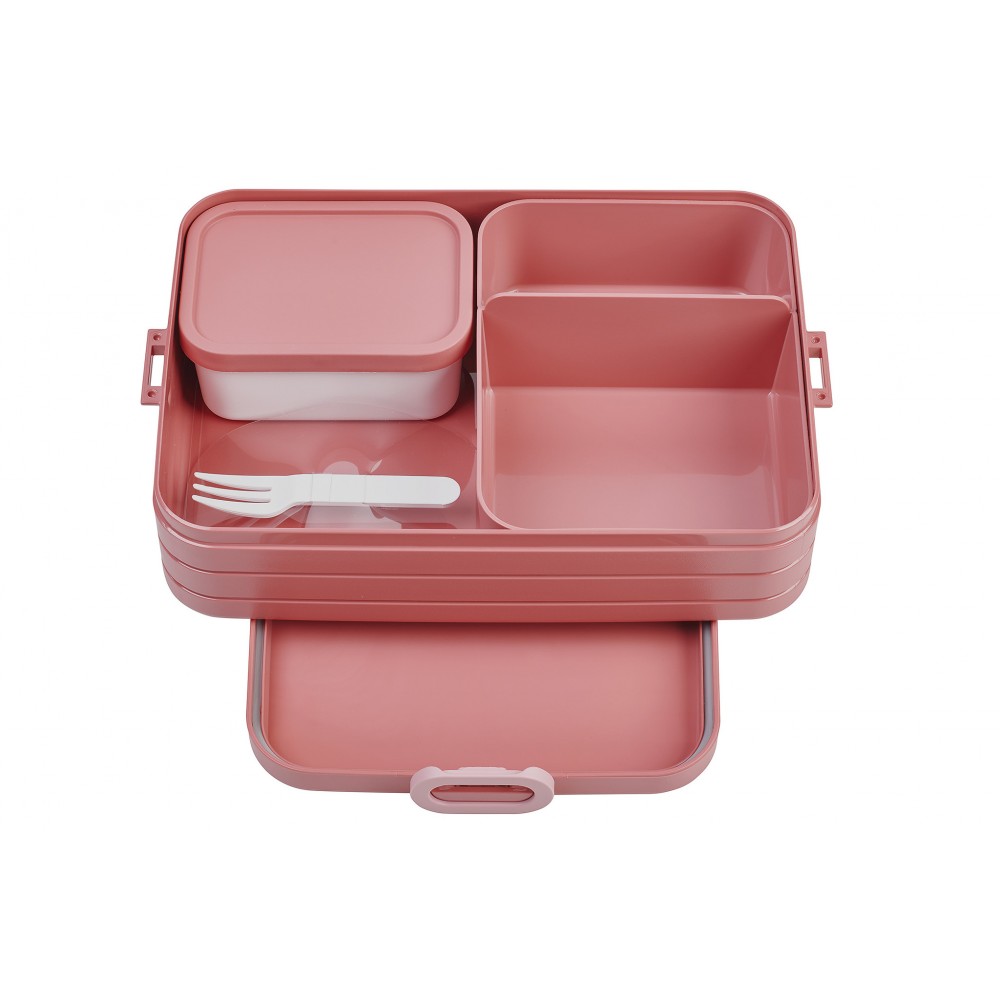 Lunchbox z przegródkami, pojemniczkiem i widelcem Bento mauve  - Mepal