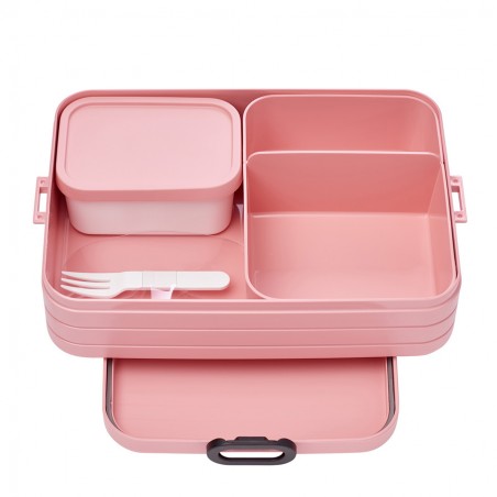 Lunchbox z przegródkami, pojemniczkiem i widelcem Bento Pink Mepal