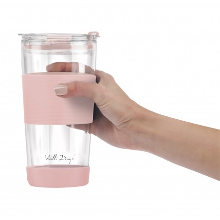 Szklany kubek termiczny ze słomką 600 ml różowy Fuori Vialla Design