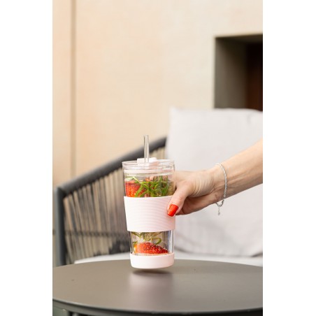 Szklany kubek termiczny ze słomką 600 ml różowy Fuori Vialla Design
