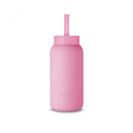 Słomka do szklanej butelki Muuki 720 ml Lounge Straw + Cap Flamingo Pink