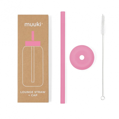 Słomka do szklanej butelki Muuki 720 ml Lounge Straw + Cap Flamingo Pink