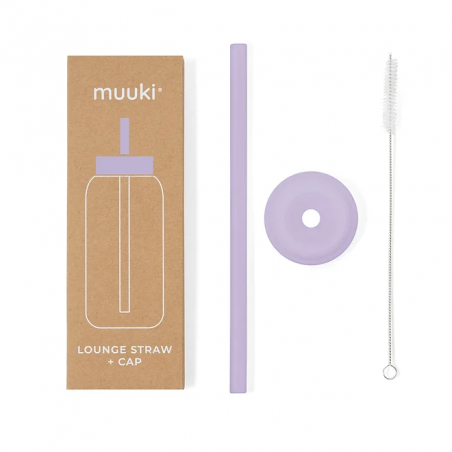 Słomka do szklanej butelki Muuki 720 ml Lounge Straw + Cap Pastel Lilac