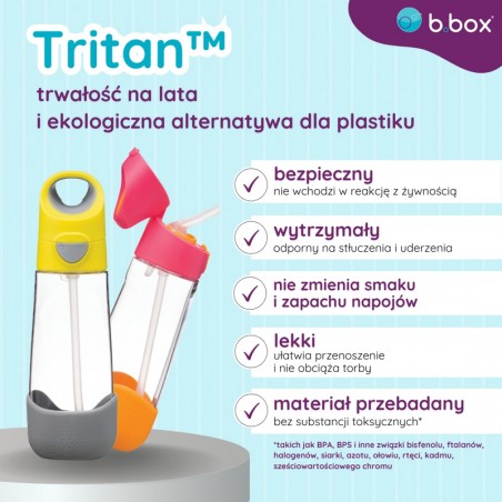 Butelka ze słomką 600 ml tritanowa, bidon Lemon b.box