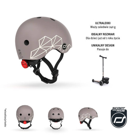 Kask z lampką LED na hulajnogę i rower dzieci 1-5 lat Brown Scoot & Ride