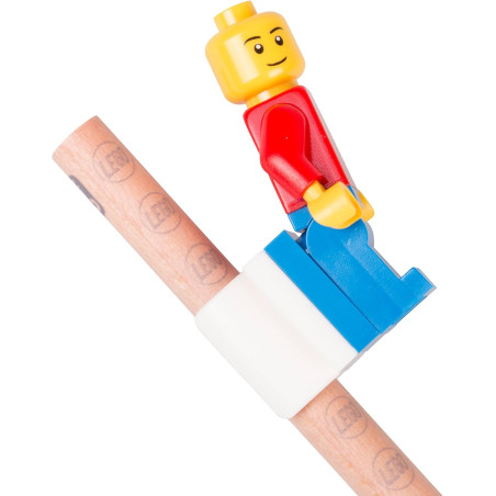 Lego zestaw szkolny: 4 ołówki, temperówka, gumka + ludzik i klocek