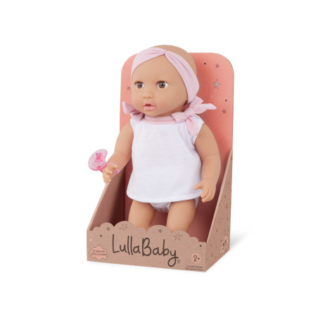 Lalka ze smoczkiem, w ubranku i opasce niemowlak 35,5 cm LullaBaby