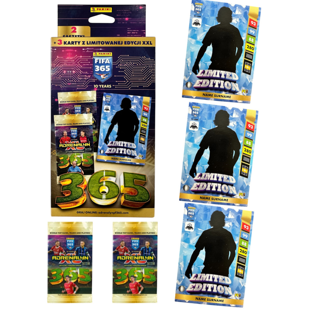 3 Karty piłkarskie XXL Limited + 2 saszetki FIFA 365 2025 ADRENALYN PANINI