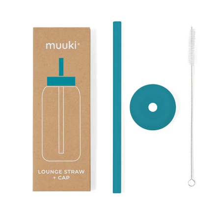 Słomka do szklanej butelki Muuki 720 ml Lounge Straw + Cap Tahiti Blue