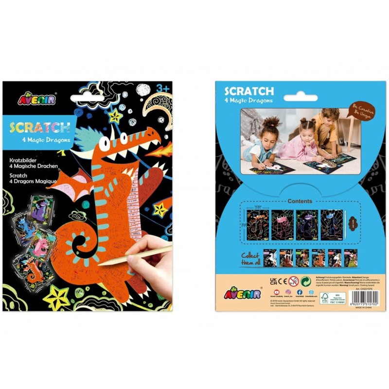 Kolorowe Wydrapywanki Smoki 4 szt. Scratch Art - Avenir