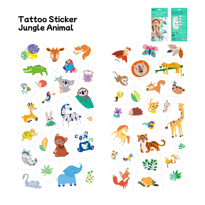 Tatuaże dla dzieci Zwierzęta z Dżungli błyszczące 50 szt. - Avenir