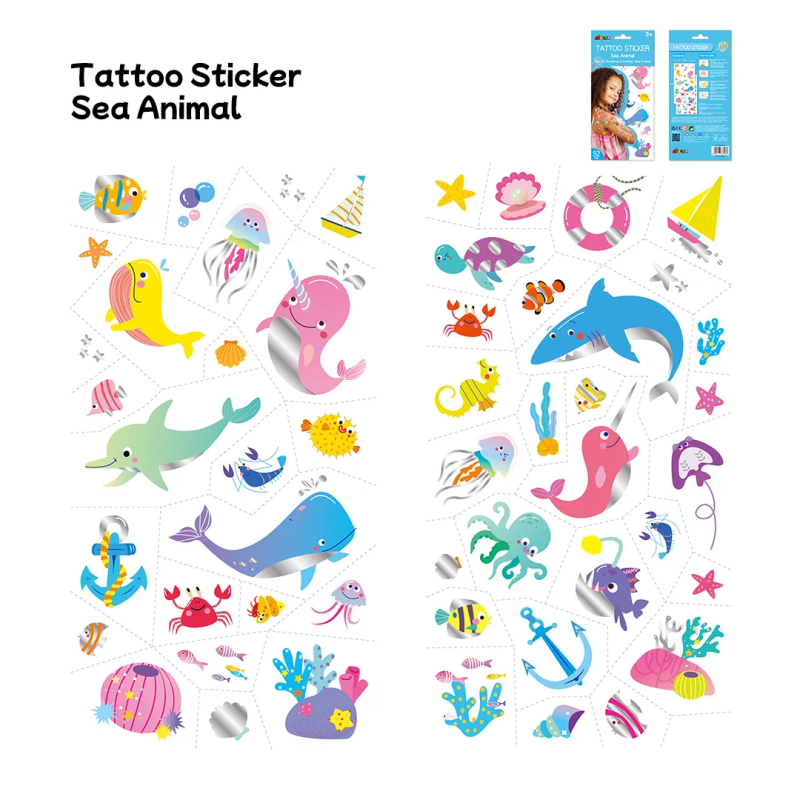 Błyszczące Tatuaże dla dzieci Wodne zwierzęta 52 szt. - Avenir