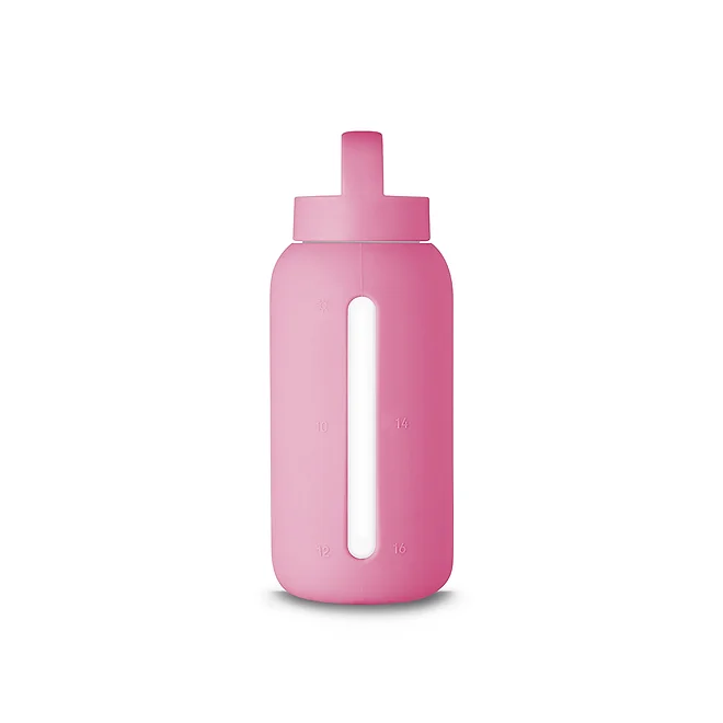 Szklana Butelka z Miarką 720 ml Silikonowe Etui Flamingo Pink - Muuki