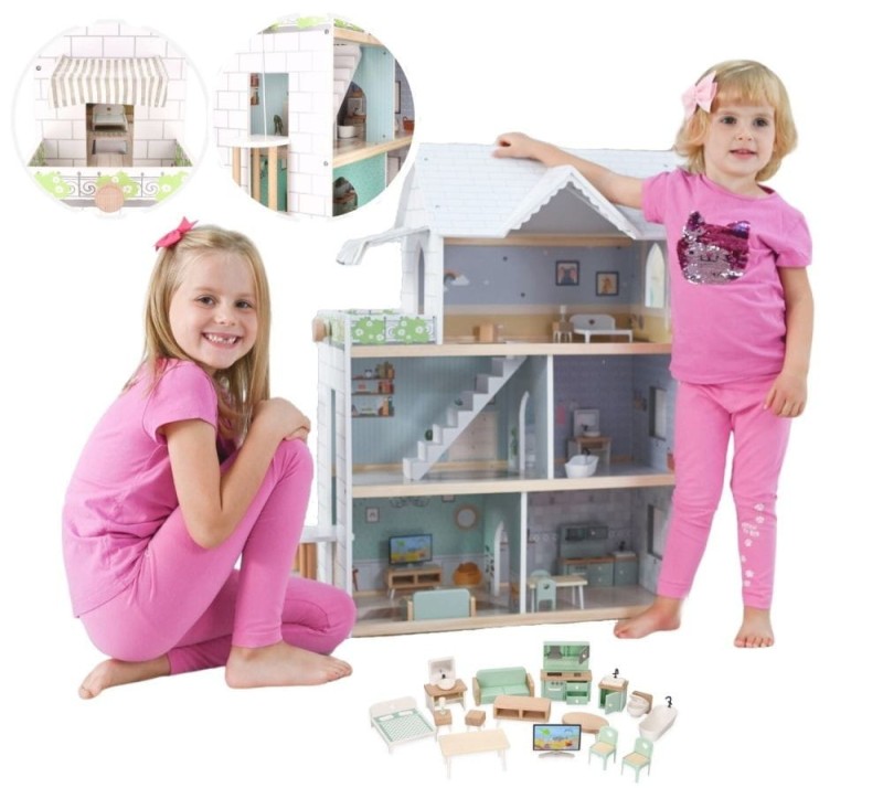 Piętrowy Domek dla Lalek z Windą i Mebelkami 80 cm - Adam Toys