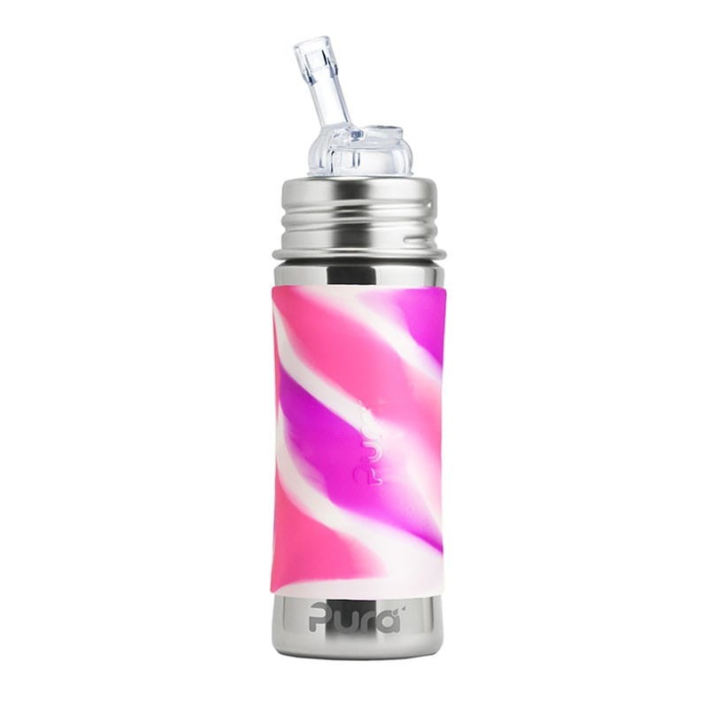 Termobutelka ze Słomką 260 ml Różowa Swirl- Pura Kiki