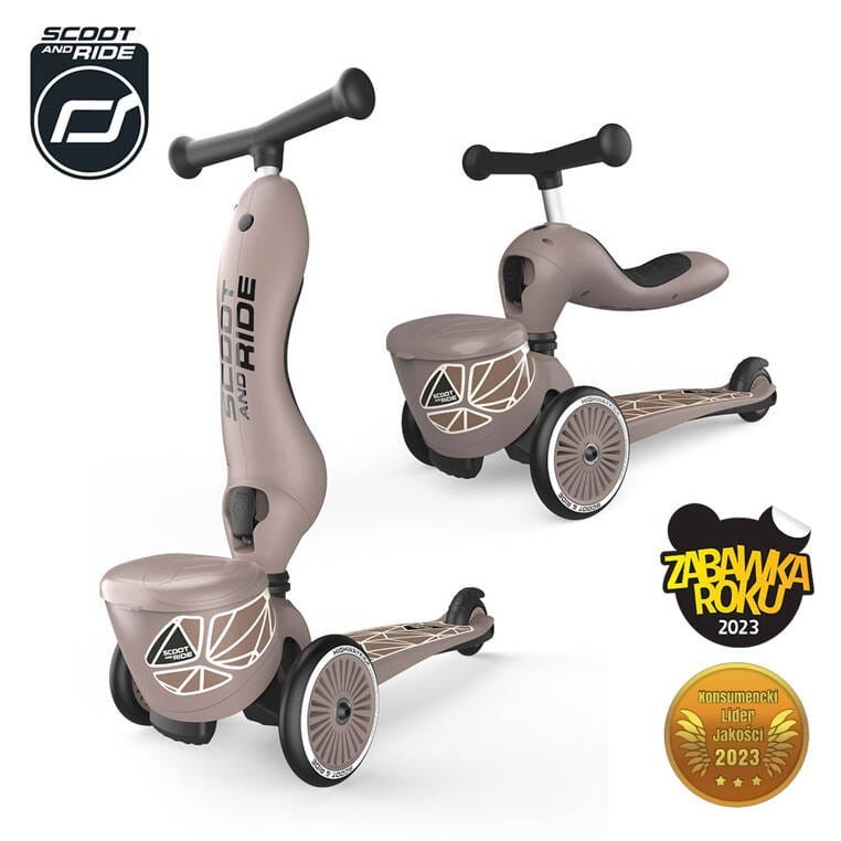 Hulajnoga Jeździk 2w1 z zamykanym schowkiem Highwaykick 1 Lifestyle Brown Lines Scoot & Ride