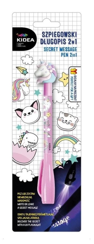 Długopis z niewidzialnym tuszem i latarką UV Jednorożec Kidea