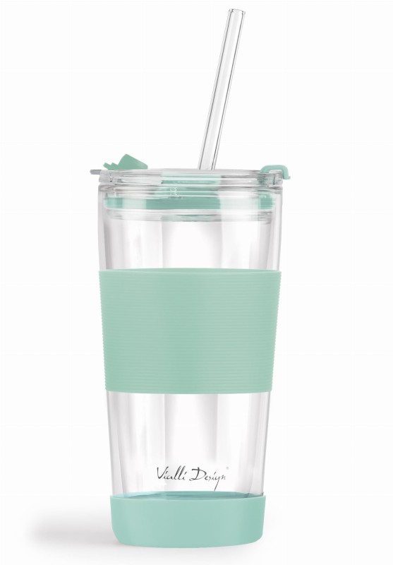 Szklany kubek termiczny ze słomką 600 ml miętowy Fuori Vialla Design