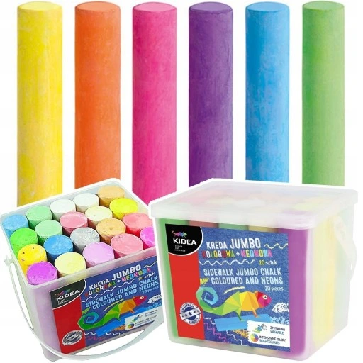 Gruba kreda kolorowa neonowa 20 szt. chodnikowa Kidea