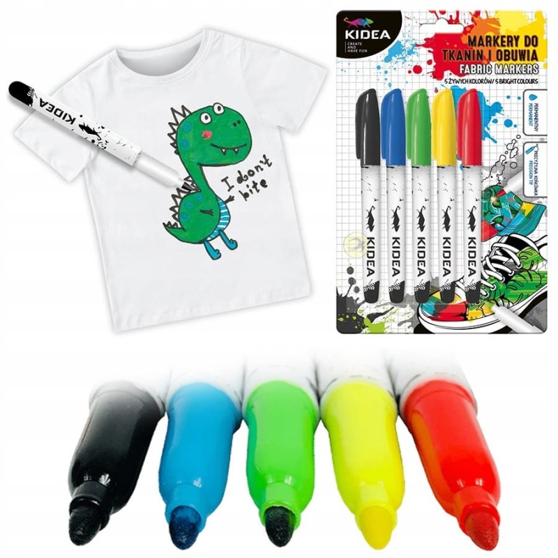 Pisaki do tkanin i obuwia 5 kolorów Kidea