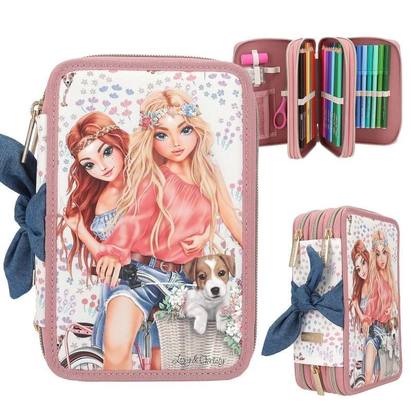 Potrójny piórnik szkolny z wyposażeniem Kwiatki TOPModel