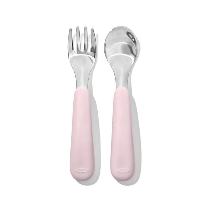 Sztućce metalowe dla dzieci widelec i łyżka róż OXO