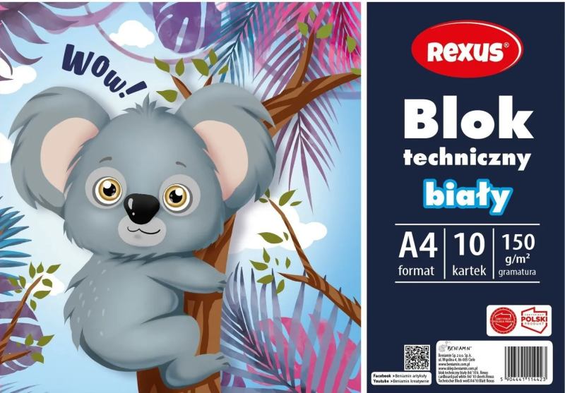 Blok techniczny biały A4, 10 kartek 150 g/m2 Beniamin