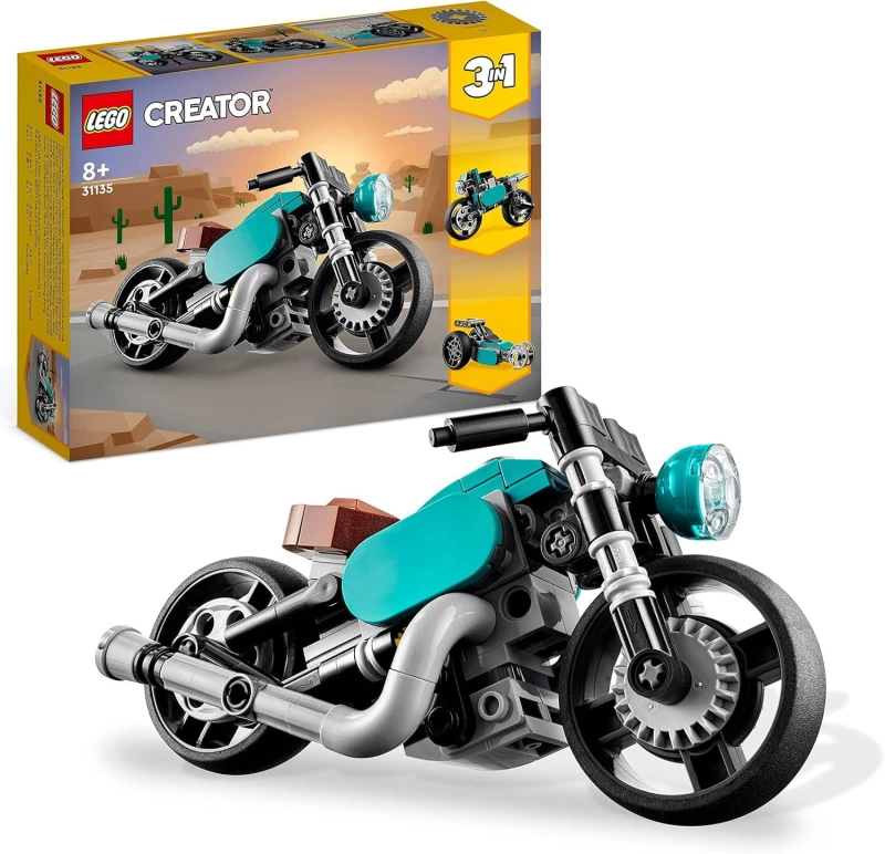 Motocykl vintage Lego Creator 3w1 rower, dragster 31135