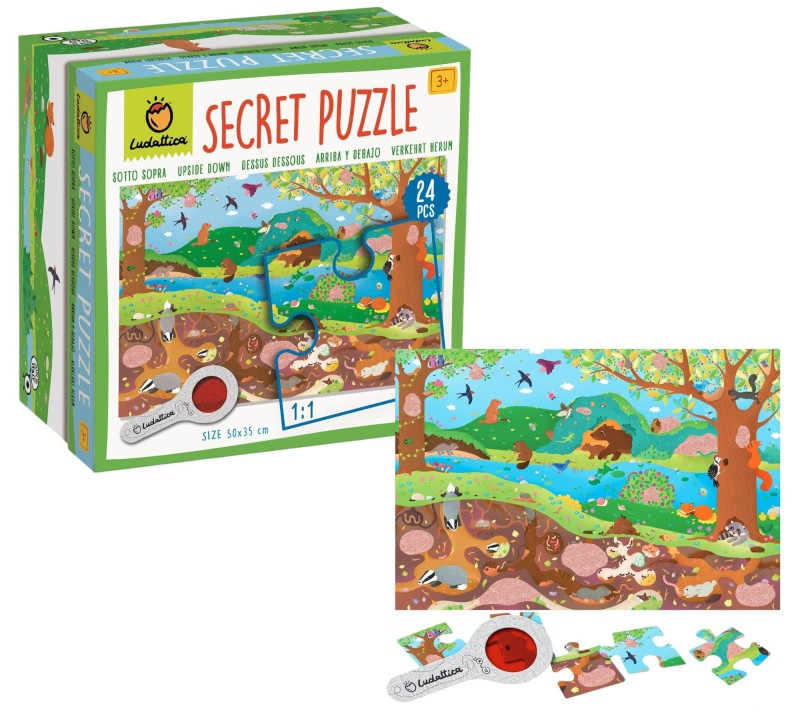 Sekretne puzzle z lupą kryjówki zwierząt Ludattica