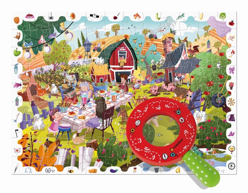 Detektywistyczne puzzle z lupą gra farma 108 el. Ludattica