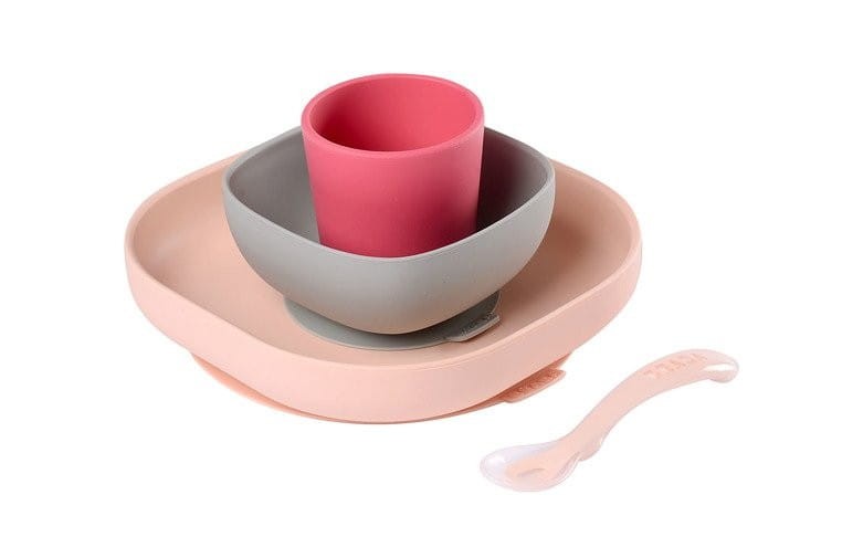 Komplet Naczyń z Silikonu z Przyssawką Pink - Beaba