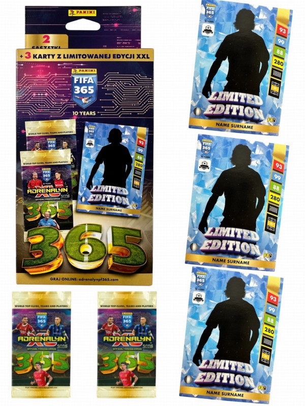3 Karty piłkarskie XXL Limited + 2 saszetki FIFA 365 2025 ADRENALYN PANINI
