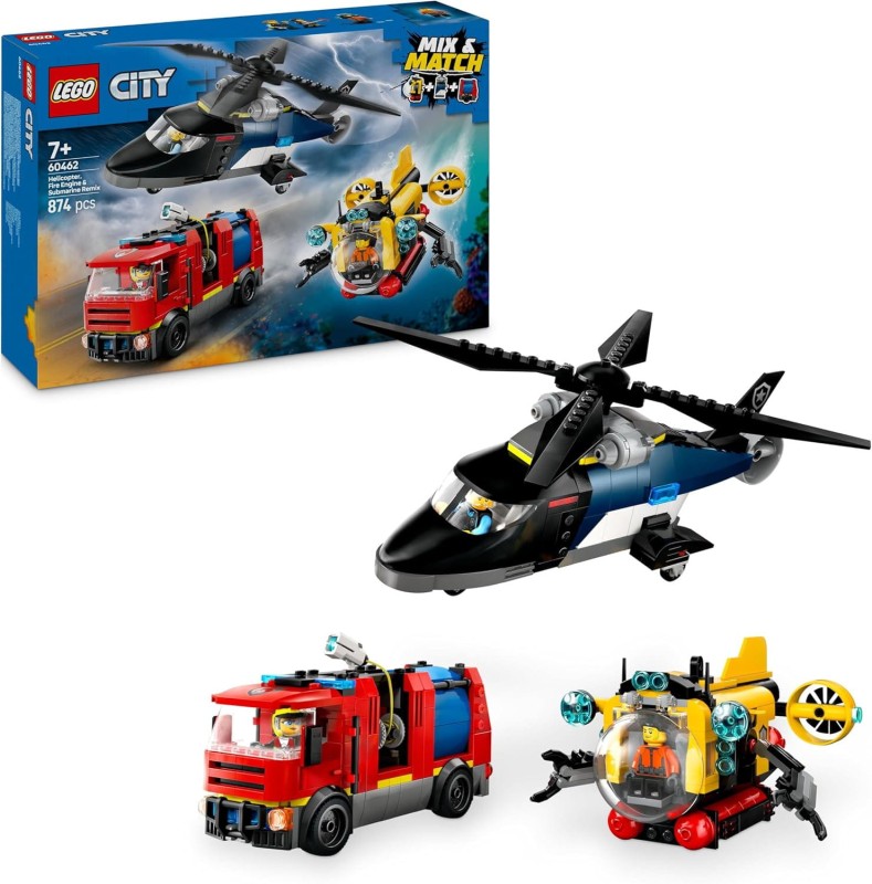 Lego 60462 Zestaw z helikopterem, wozem strażackim i łodzią podwodną