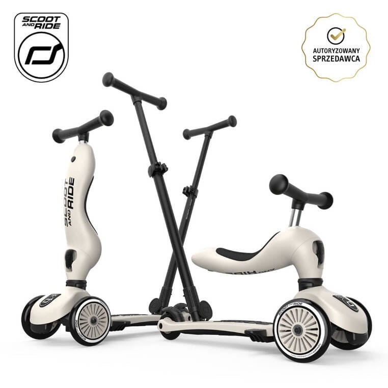 Scootandride Jeździk i hulajnoga z rączką do prowadzenia Highwaykick 1 Push and Go 2w1 Ash