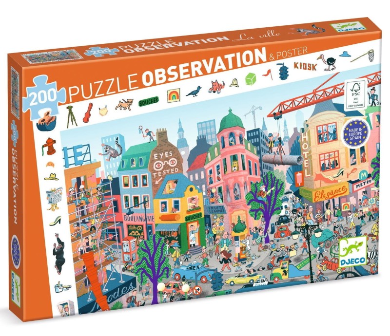Puzzle miasto z ramką obserwacyjne 200 el. Djeco