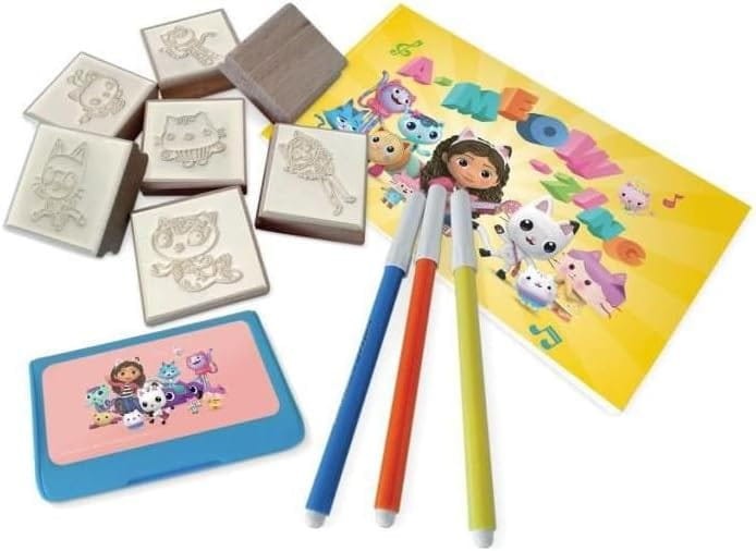 Koci Domek Gabi 7x stempelki z tuszem i kredkami, notatnik