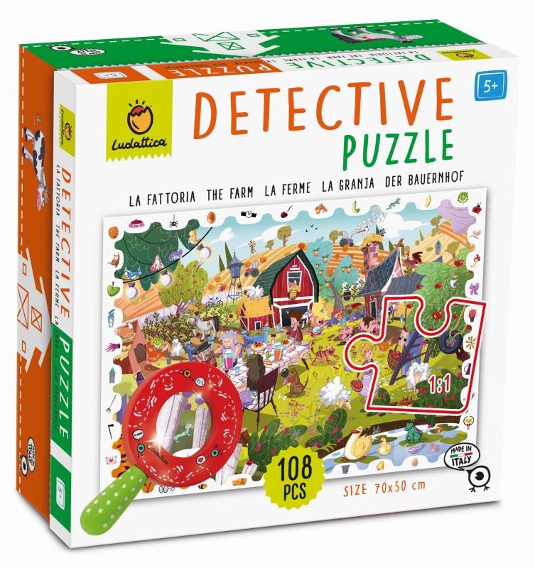 Detektywistyczne puzzle z lupą gra farma 108 el. Ludattica