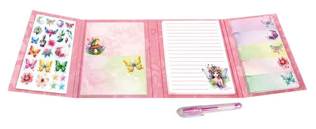 Zestaw Karteczki samoprzylepne, notesik, długopis żelowy Wróżka