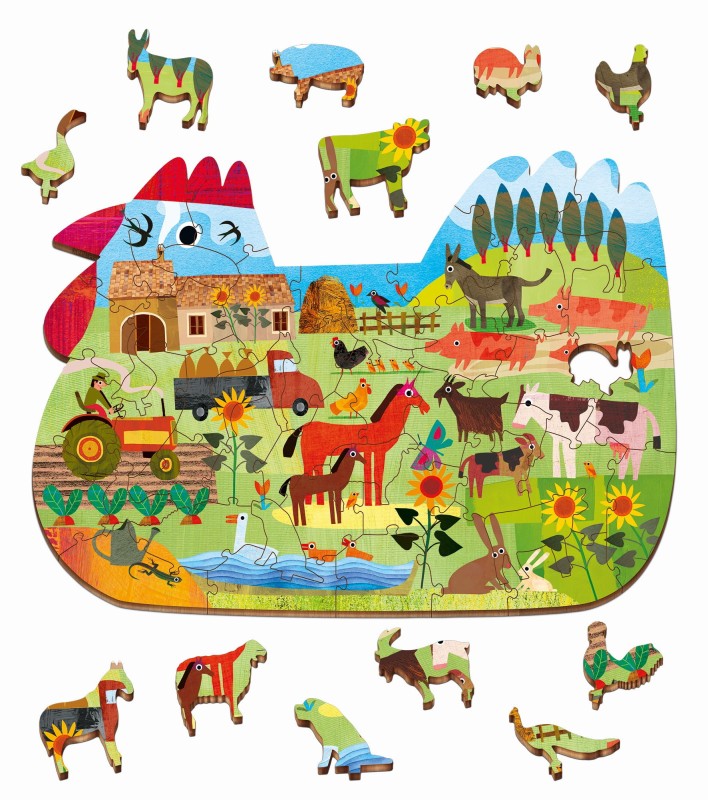 Puzzle w kształcie kury drewniane farma 48 el. Ludattica