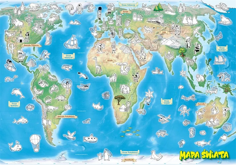 Mapa świata. Plakat z naklejkami 96 x 60 cm