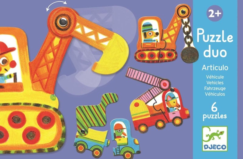 Puzzle dwuelementowe ruchome Pojazdy - Djeco